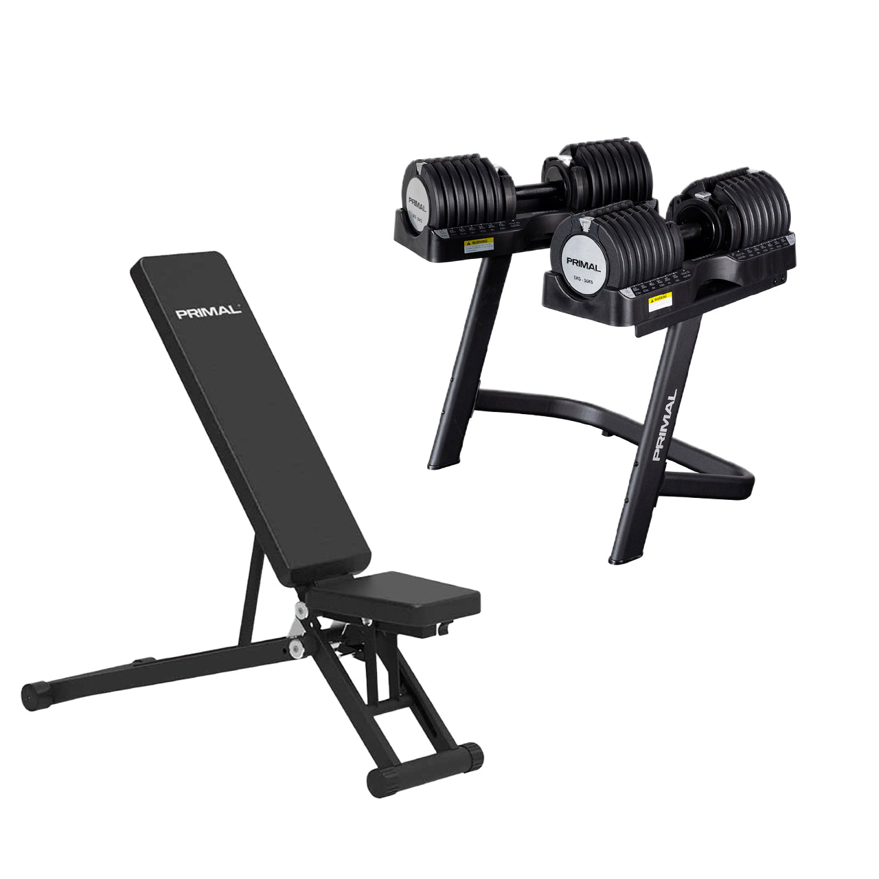 Primal Personal Series 34kg Adjustable Dumbbell & Bench Bundle