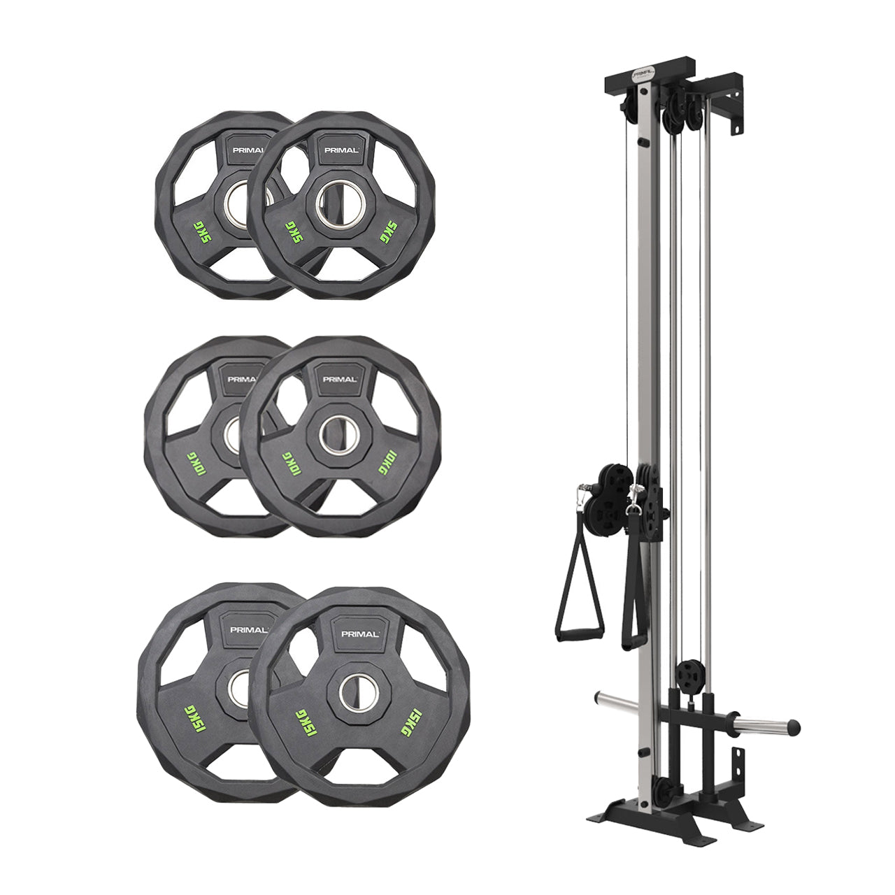 Primal Personal Series Single Pulley & 60kg Rubber Olympic Disc Set