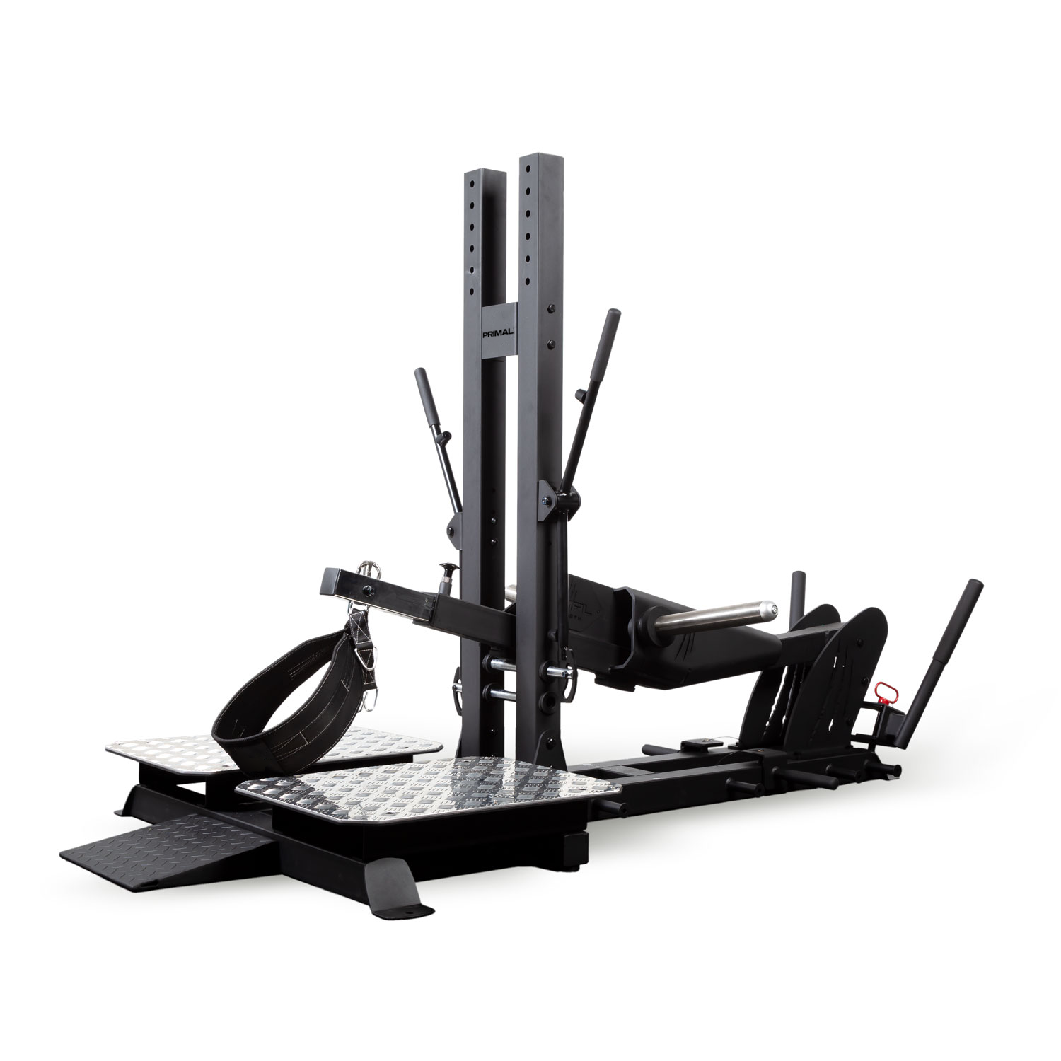 A plate loaded belt squat machine.