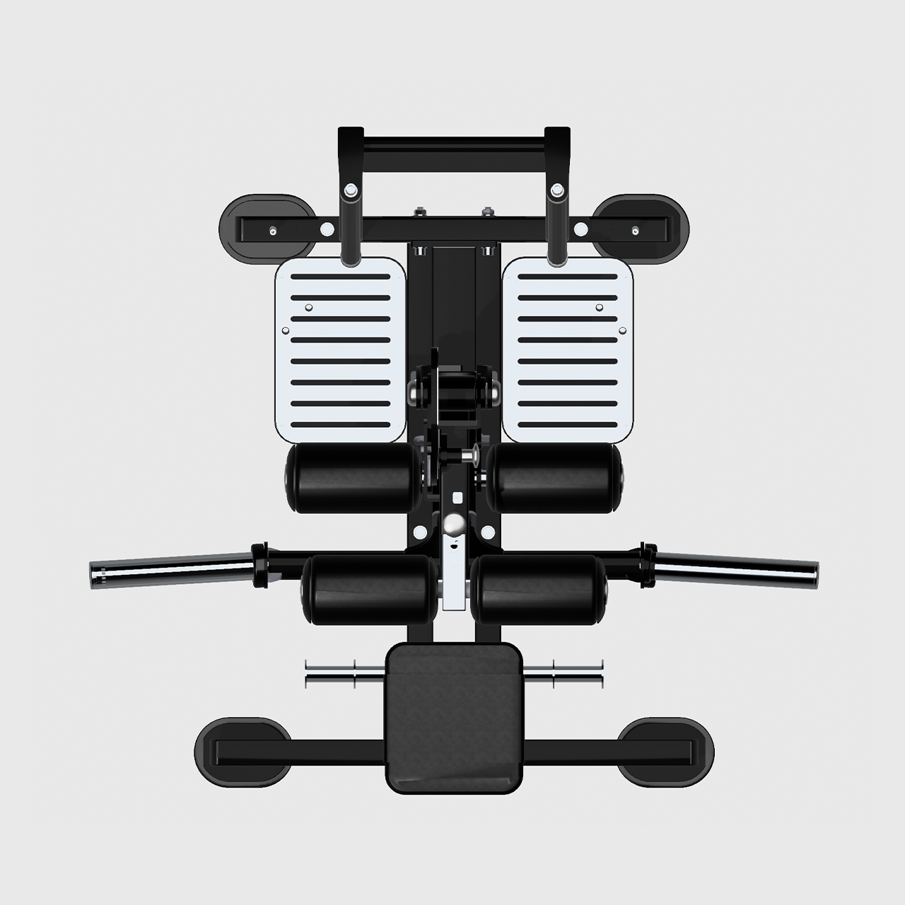 View from above of plate-loaded standing hip thrust machine.