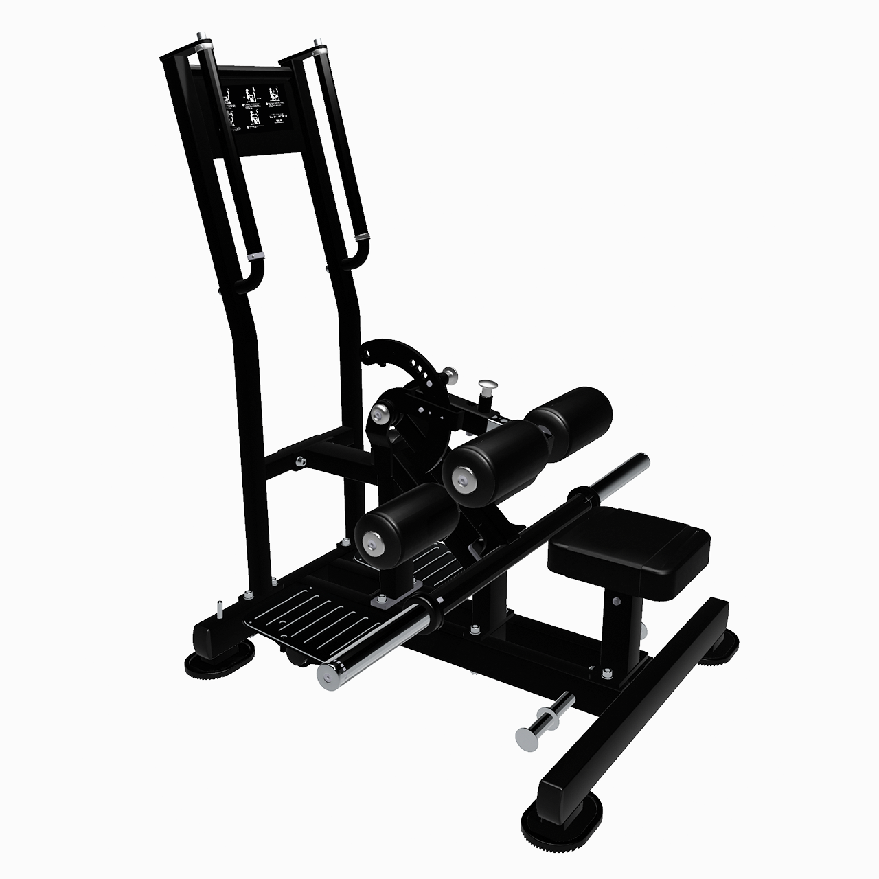 Angled view of plate-loaded standing hip thrust machine.