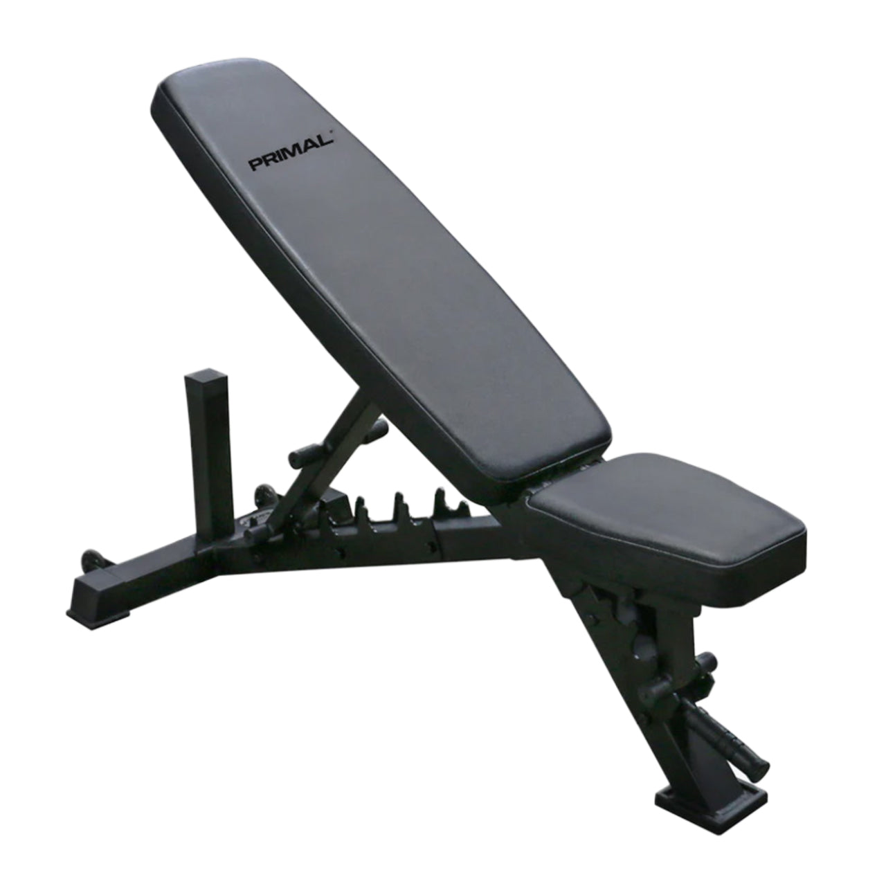 A black adjustable home gym bench.