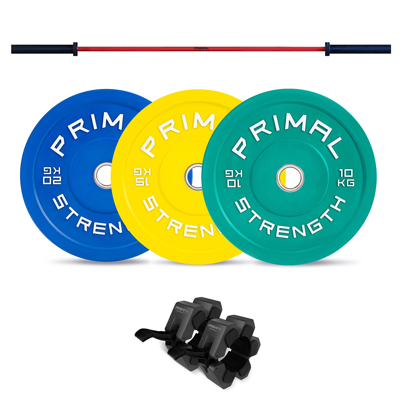 Primal Pro Series 110kg Coloured Bumper Set & Red Bar