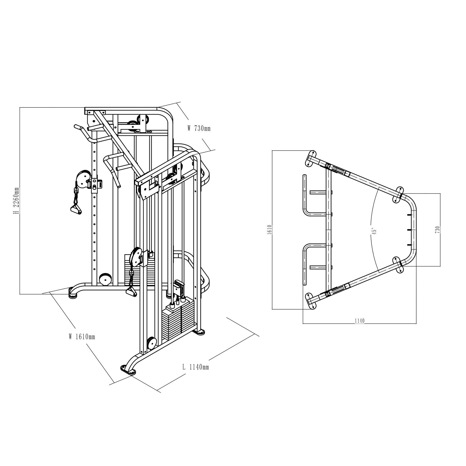 a diagram and dimensions for a dual adjustable pulley gym machine