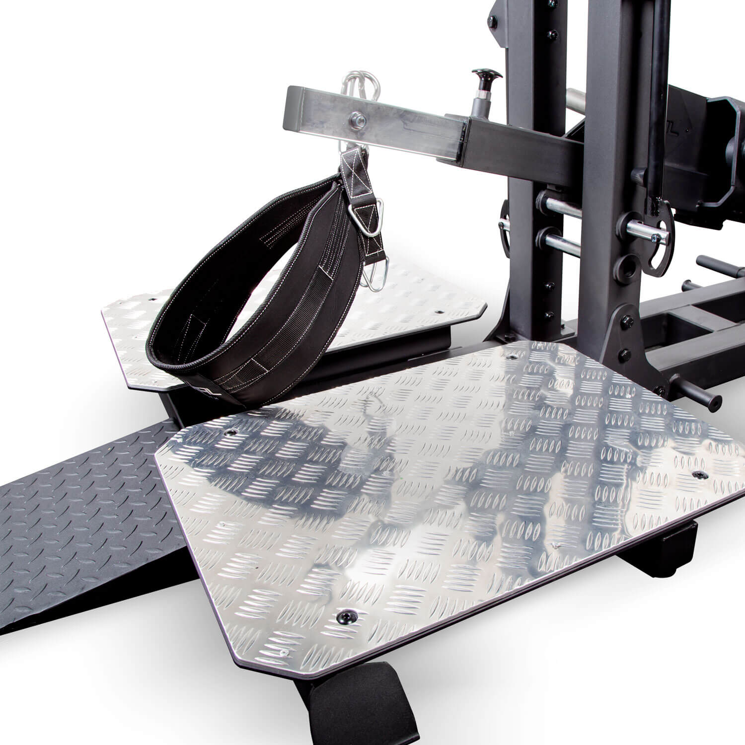 the belt and platform for a plate loaded squat machine.
