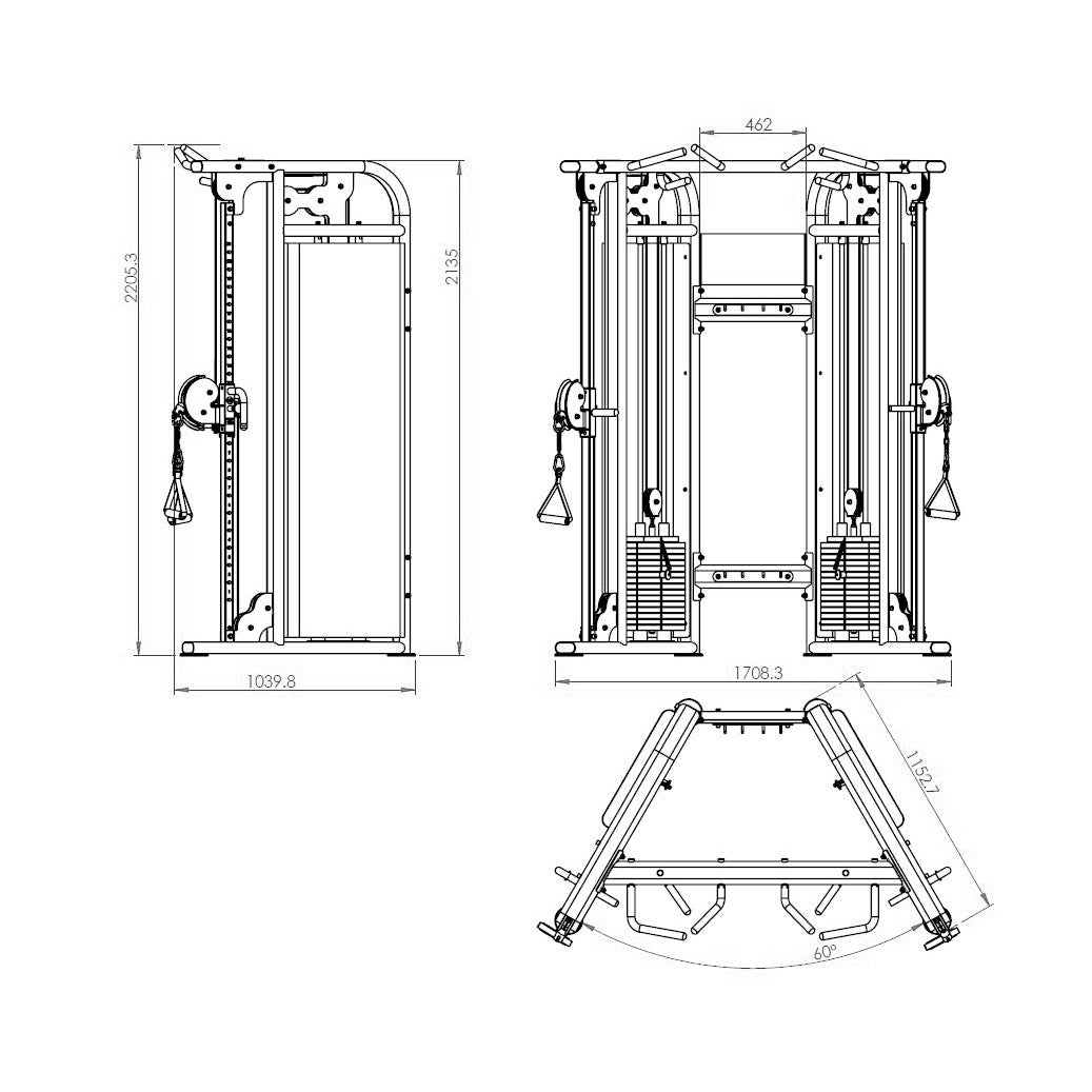 a diagram and dimensions of a dual adjustable pulley machine