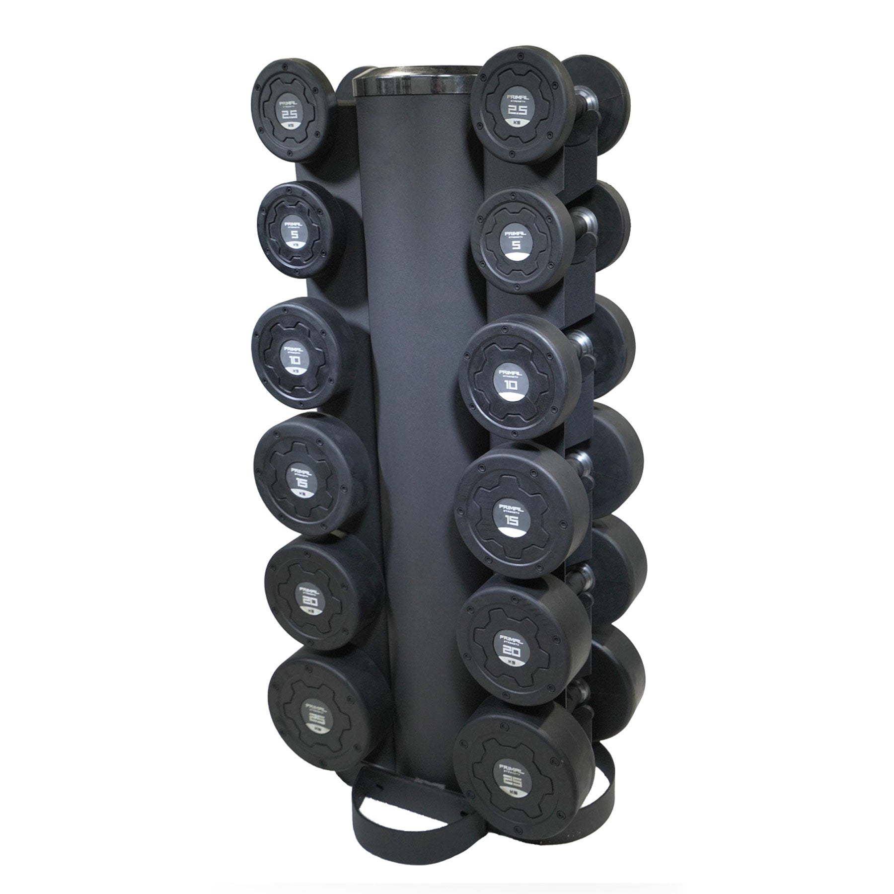 upright dumbbell rack complete with six pairs of dumbbells