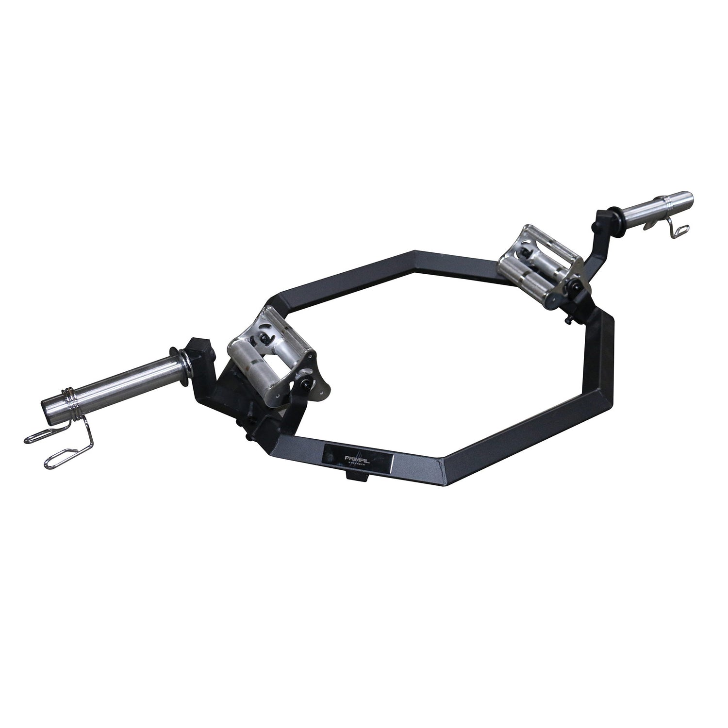 a black and silver multi grip olympic shrug bar with olympic collars
