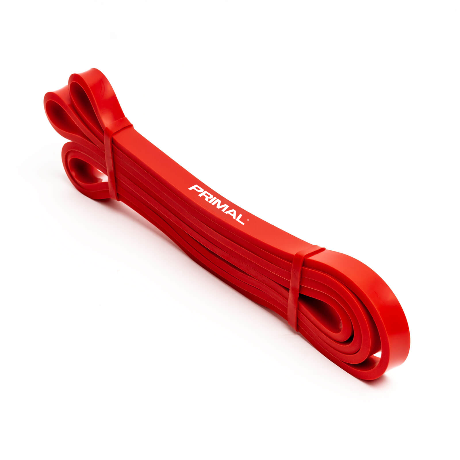 Red resistance band with 'Primal' branding on a white background