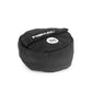 A 25kg black sandbag with handle for strongman workouts.