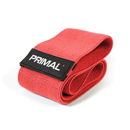 A red material glute band.