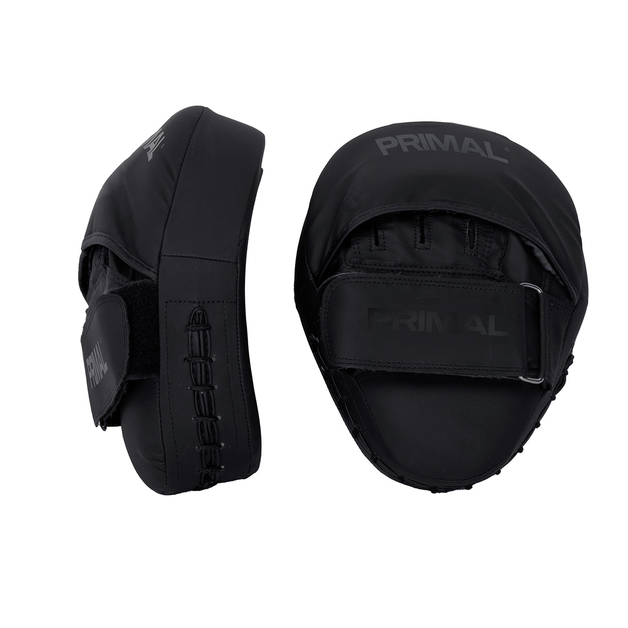 Black leather curved hook & jab pads for boxing.