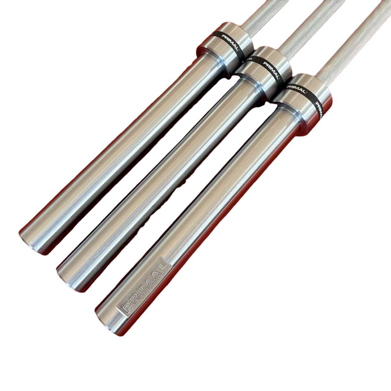 A group of 3 deadlift barbells.