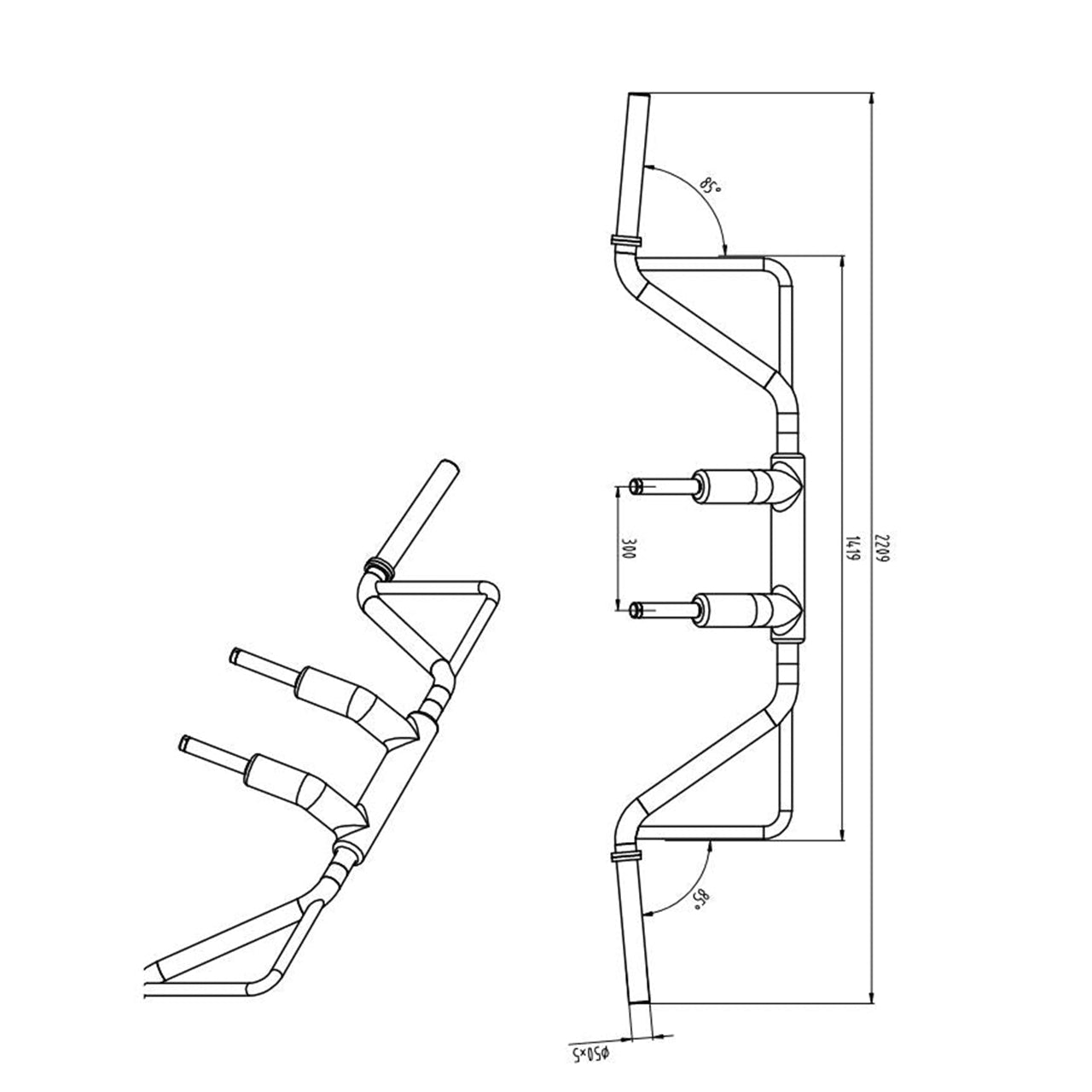 A technical drawing of a barbell designed for performing squats.