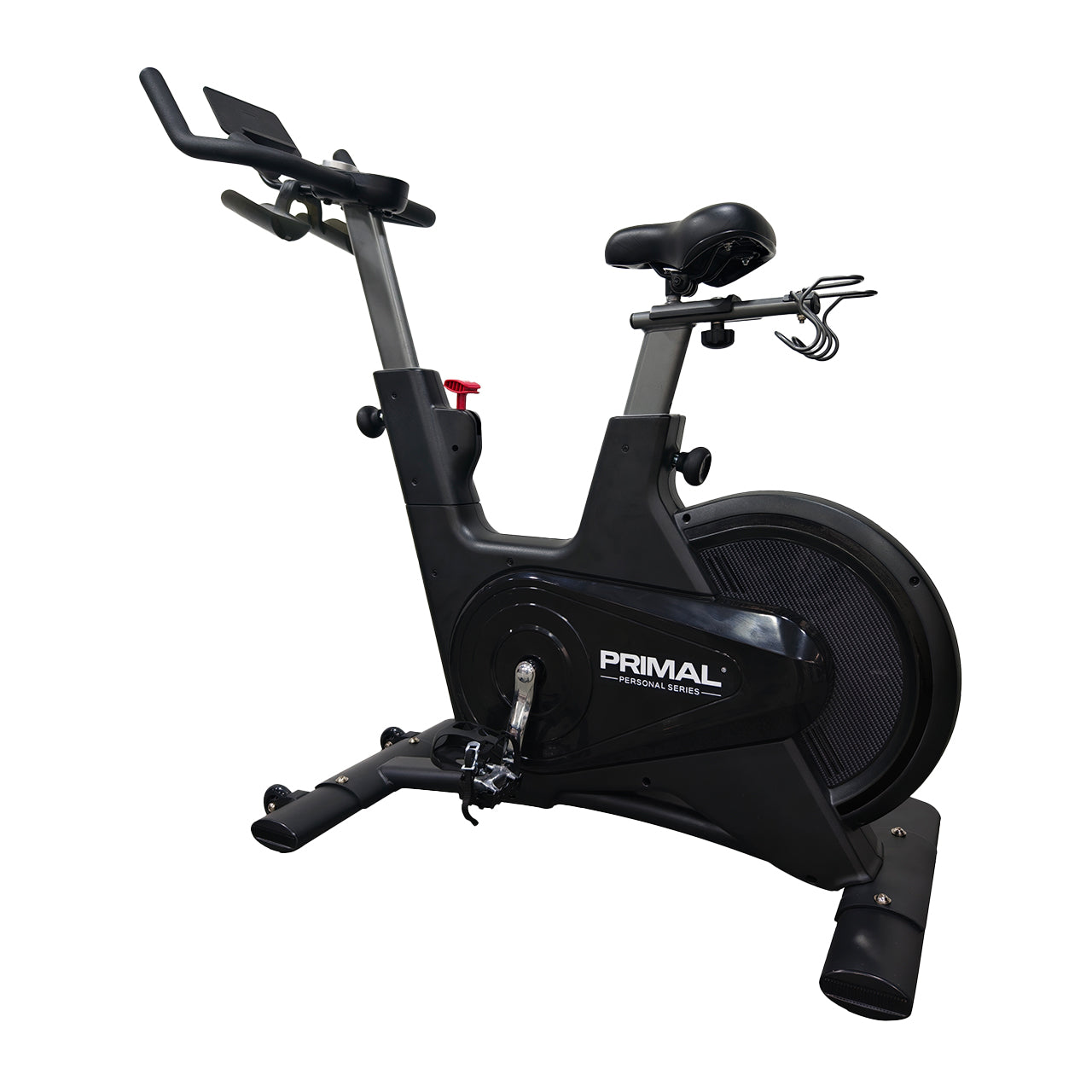 Black exercise bike with 'Primal' branding on a white background