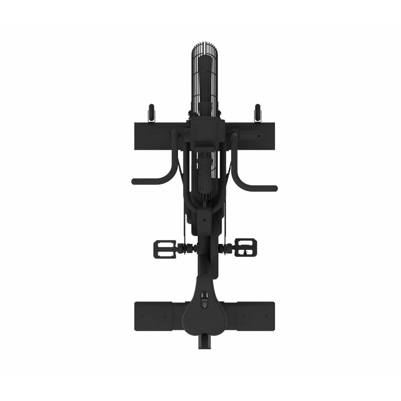 Black exercise bike on a white background