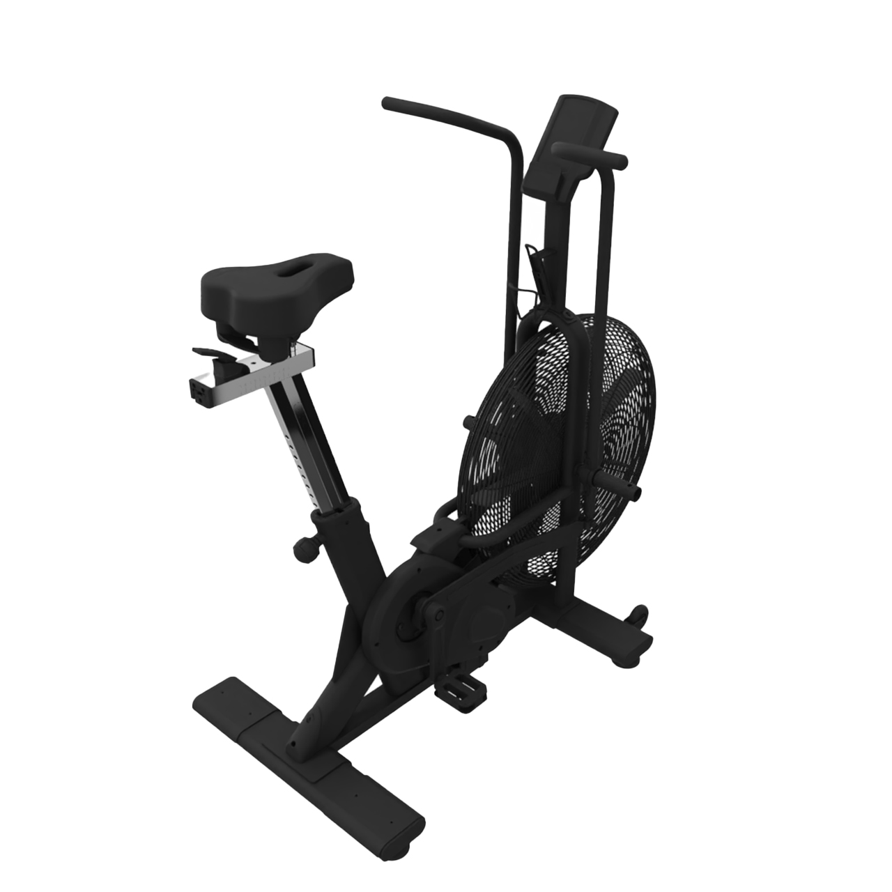 Black exercise bike on a white background
