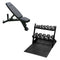 An adjustable weight bench and hex dumbbell set with rack & mat.