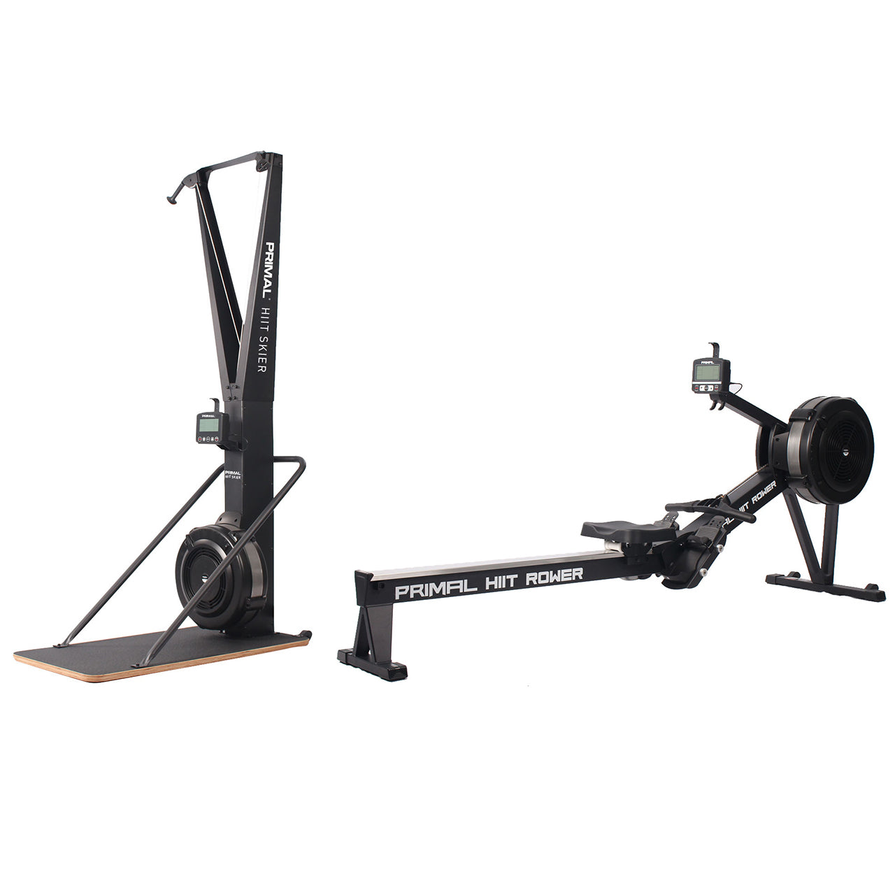 A skier cardio machine and a rowing machine.