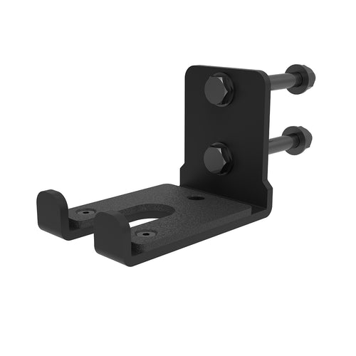 An upright barbell holder attachment for a modular rack.