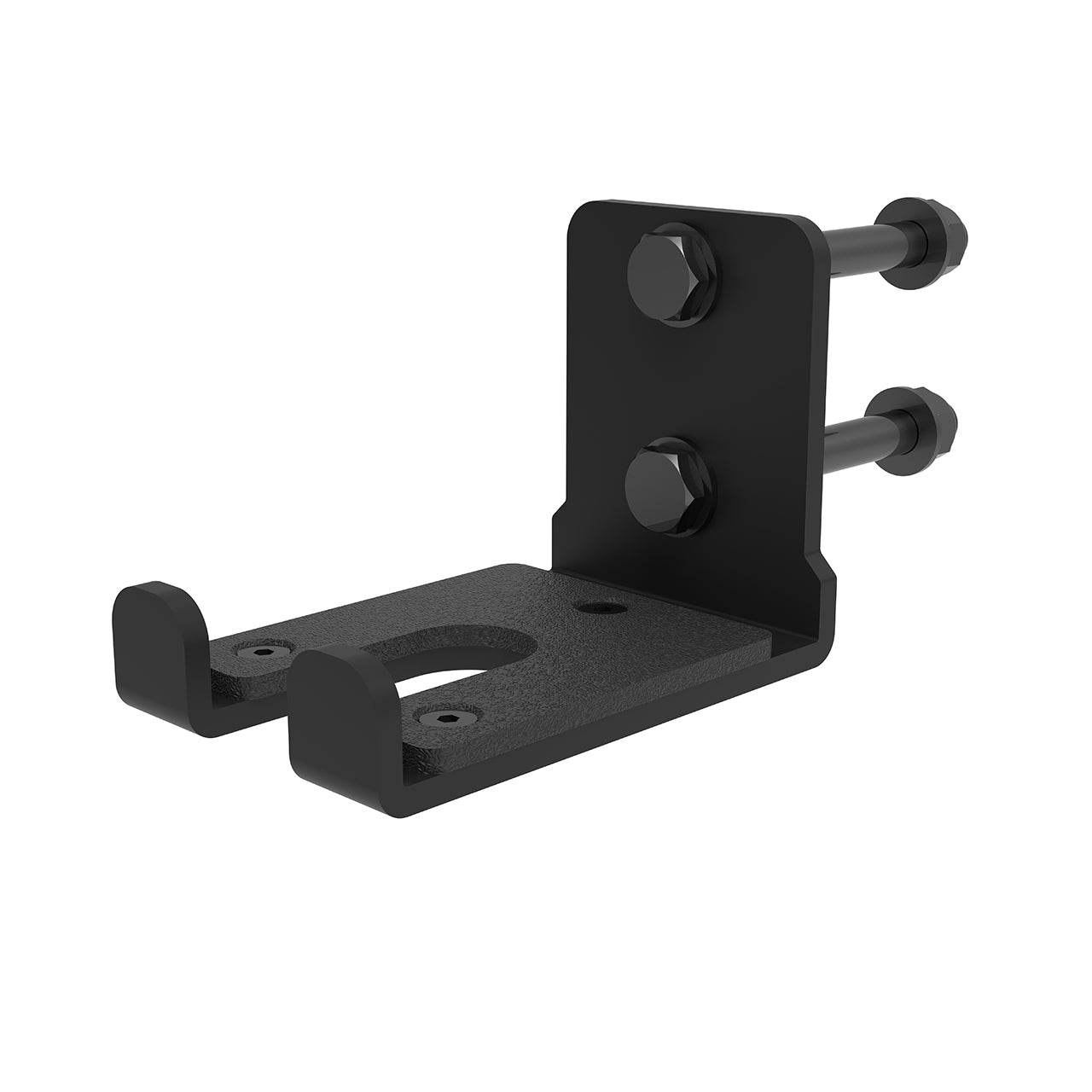 An upright barbell holder attachment for a modular rack.