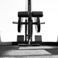 A pulley attachment used for low row exercises on a half rack.