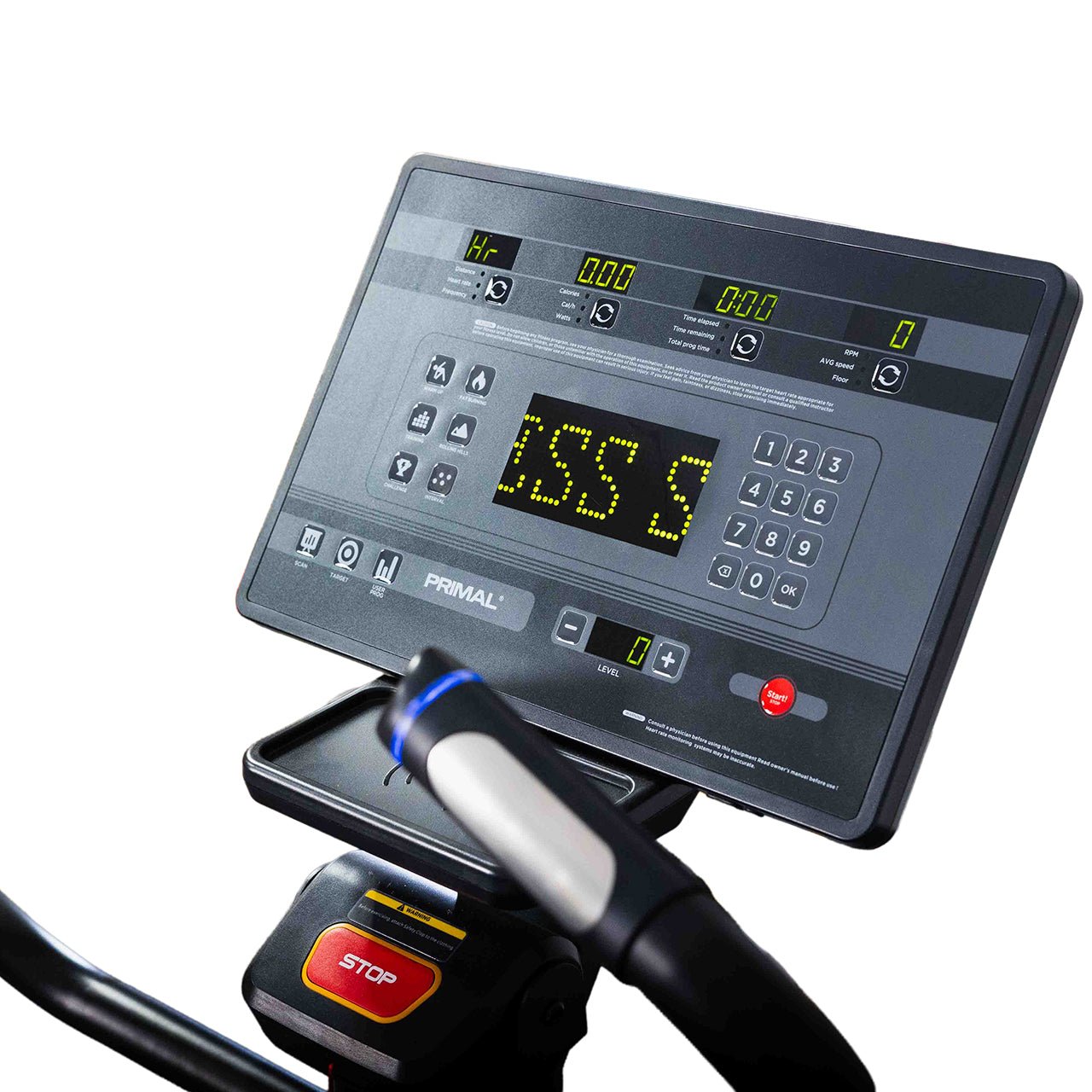 The console of an exercise stepper machine designed for home gyms.