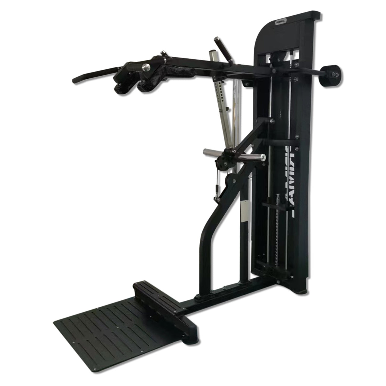 A selectorised standing calf raise and viking press machine.