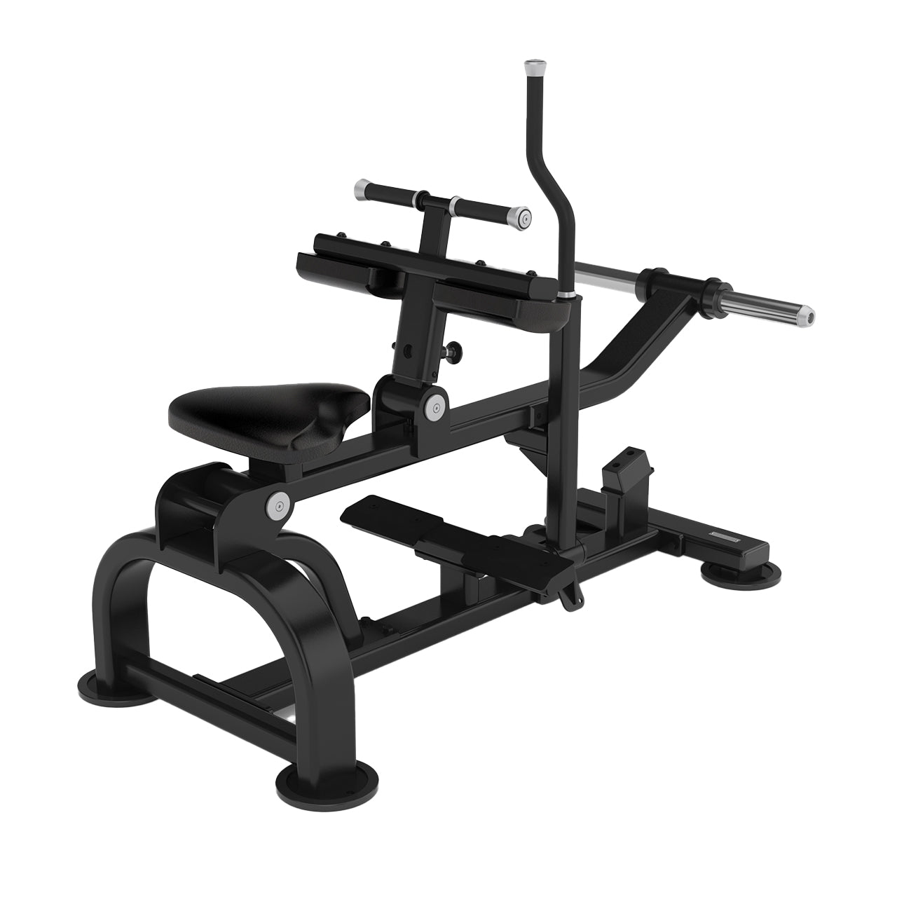 A plate loaded seated calf raise machine.
