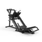 Angled view of a plate loaded leg press & hack sqaut machine.
