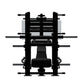 View from behind of a plate-loaded 45 degree leg press machine.