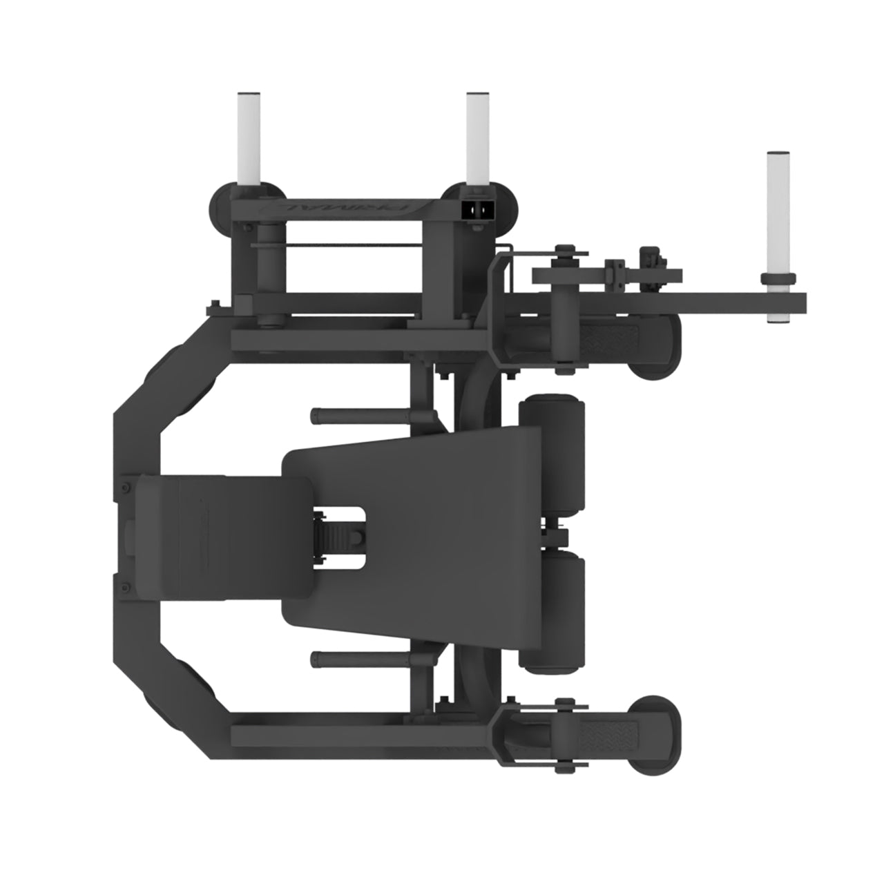 Commercial-grade plate loaded leg extension gym machine, from an aerial view