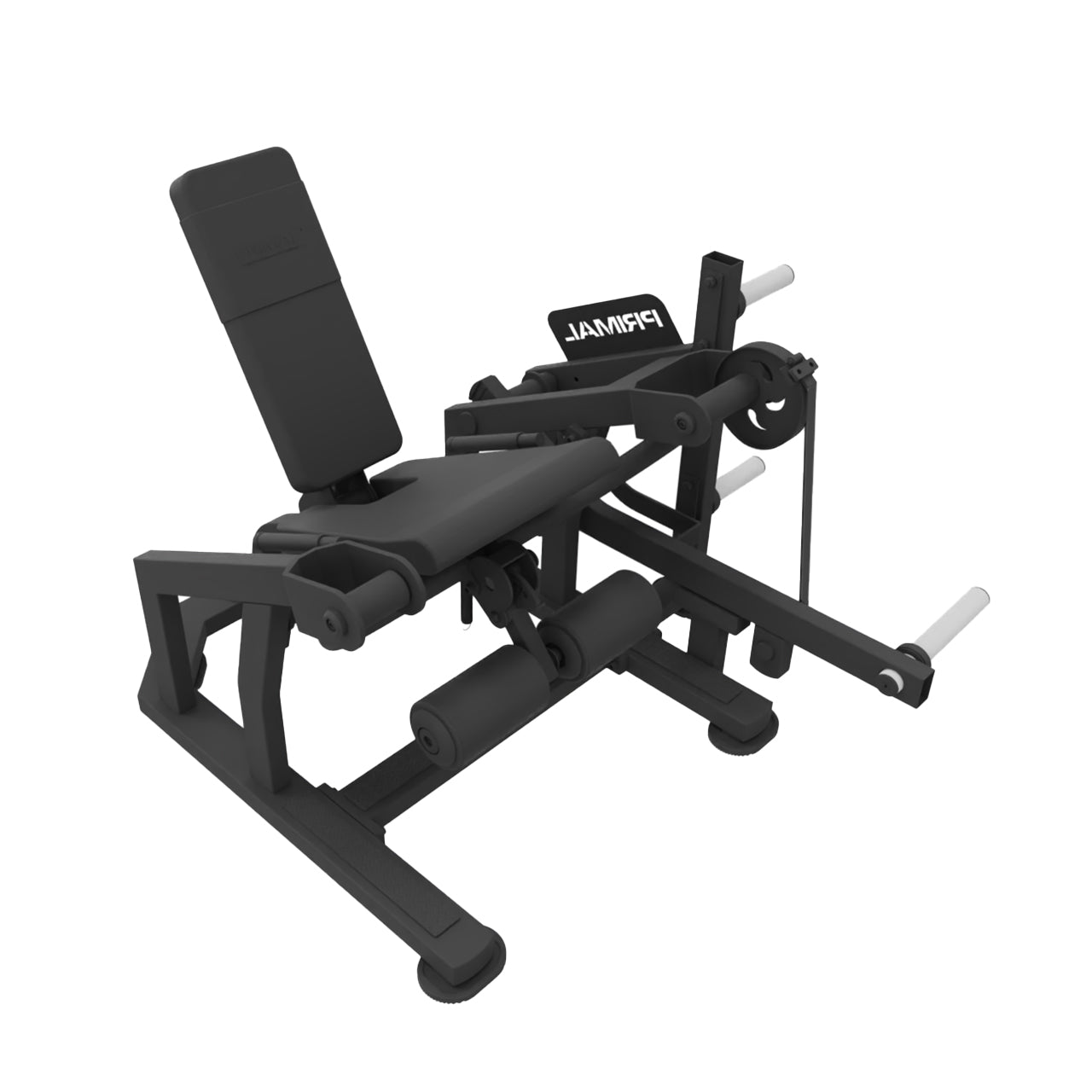 Commercial-grade plate loaded leg extension gym machine.