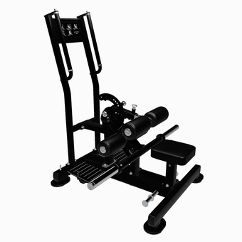 Angled view of plate-loaded standing hip thrust machine.