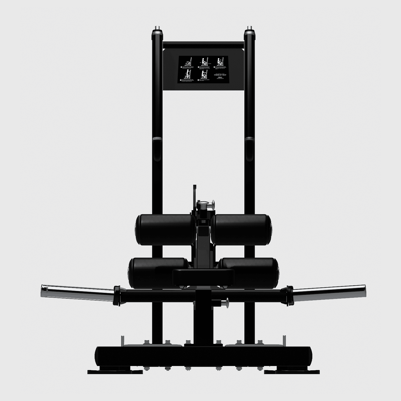 Straight on view of plate-loaded standing hip thrust machine.
