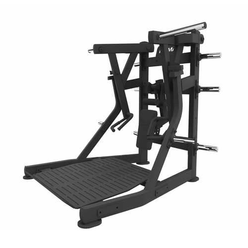 A black plate loaded low row machine with steel footplate.