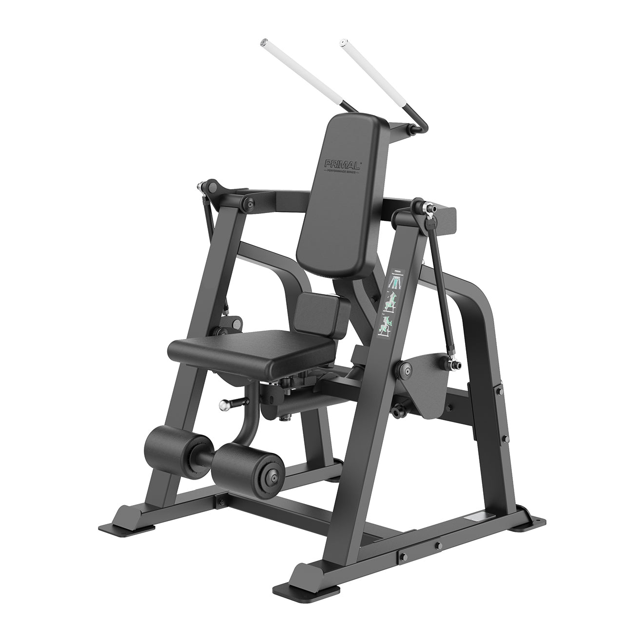 An angled view of a plate loading abdominal crunch machine.