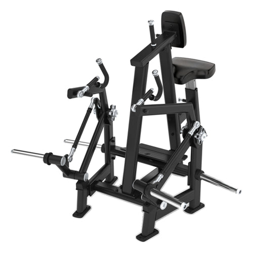 Commercial-grade plate loaded seated row machine.