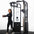 Woman exercising on a cable machine in a gym setting.