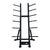 Upright storage rack for holding studio barbells, plates and collars.