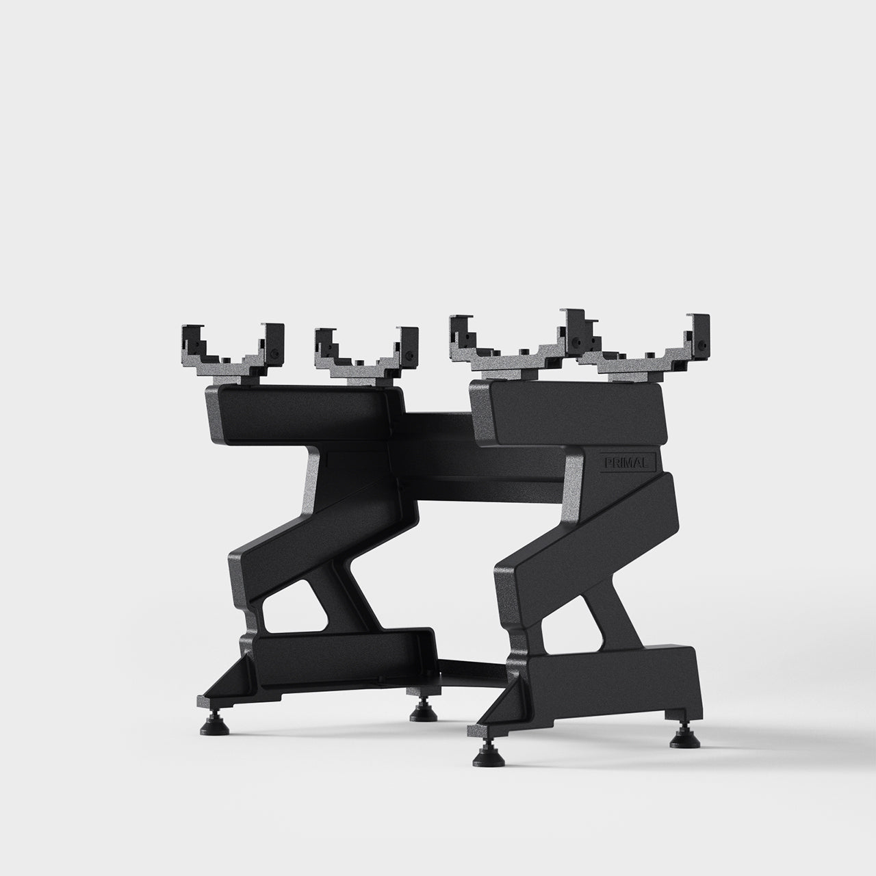 A black adjustable dumbbell storage stand.