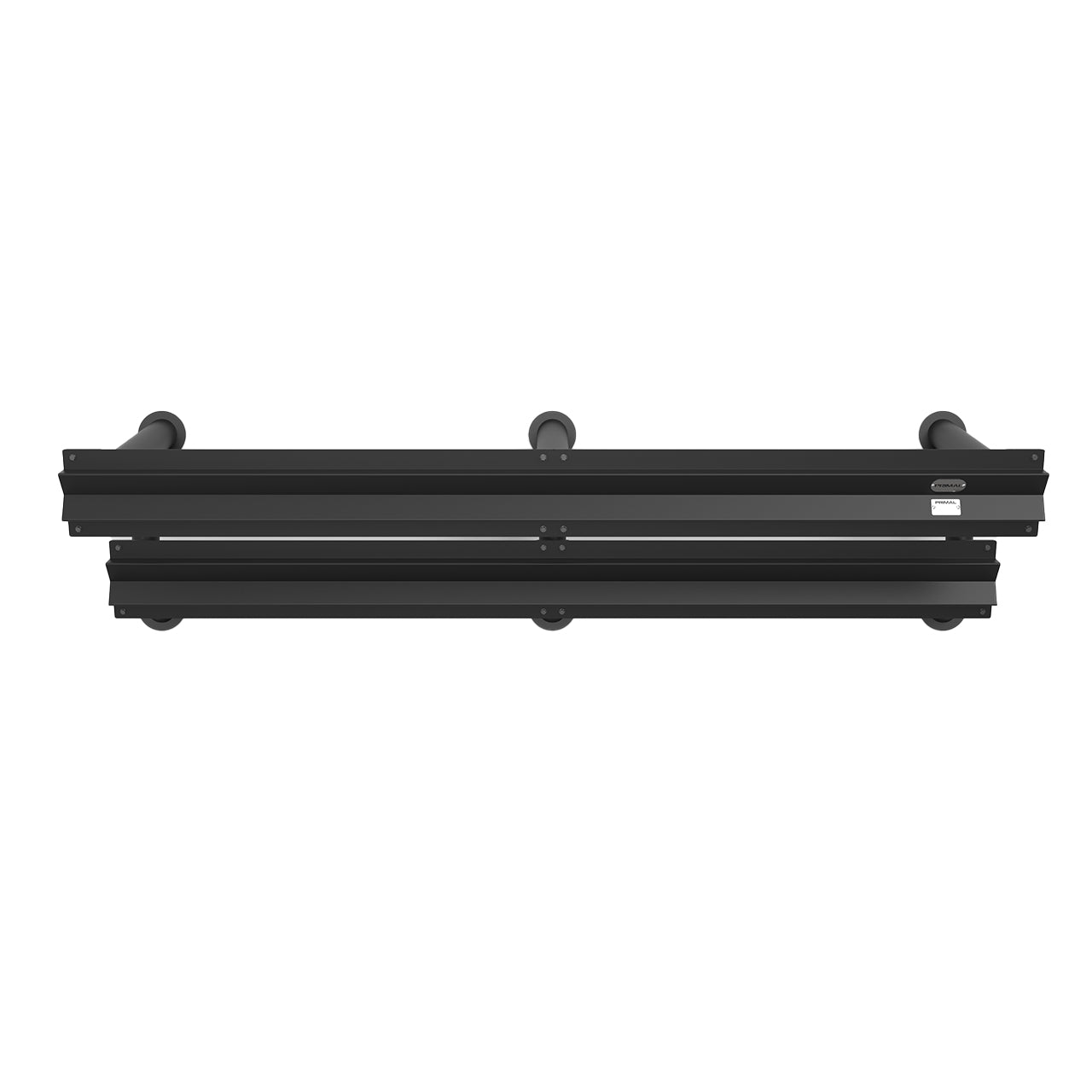 A horizontal dumbbell rack with two tiers which holds 10 pairs.