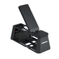 A black adjustable HIIT gym bench in an upright position.