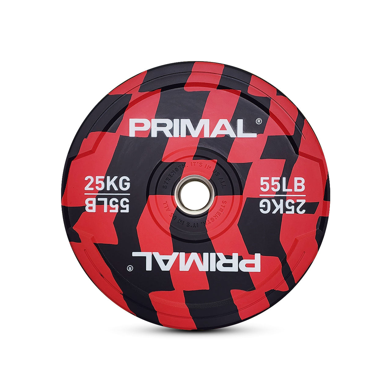 A 25kg patterned colour rubber bumper plate.