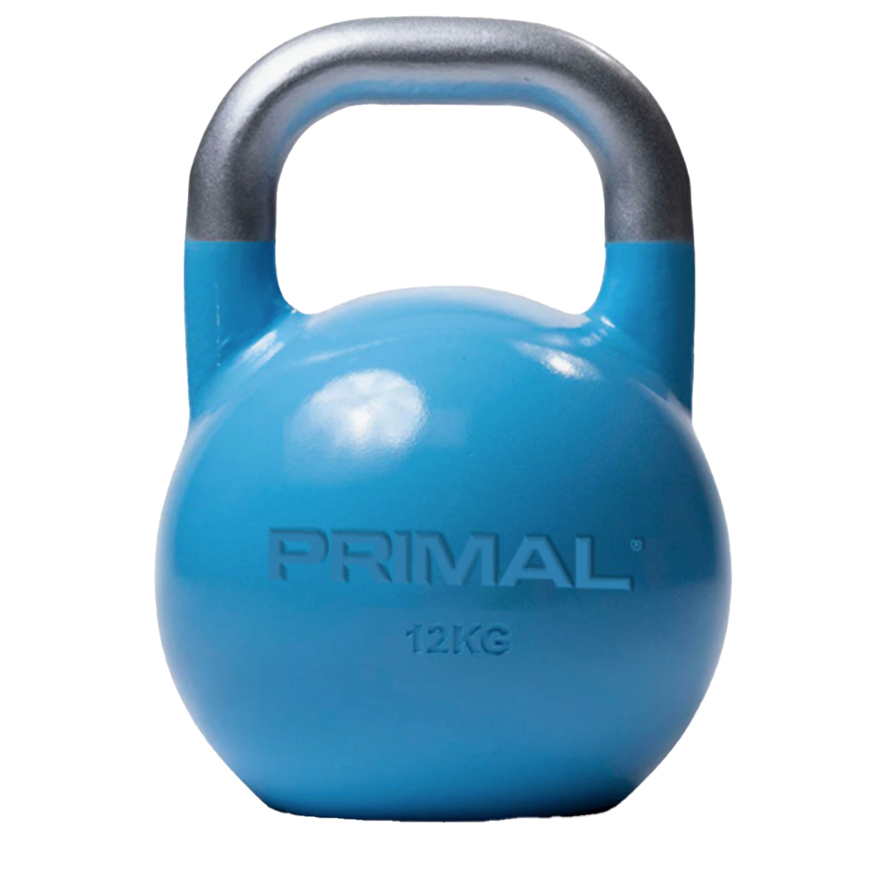 A blue competition style kettlebell designed for Hyrox training.