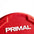 Red urethane bumper plate with Primal branding and contoured grip handle