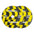 A pair of 15kg yellow and black patterned bumper plates.