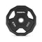 A 20kg black urethane olympic weight disc.