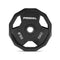 A 25kg black urethane olympic weight disc.