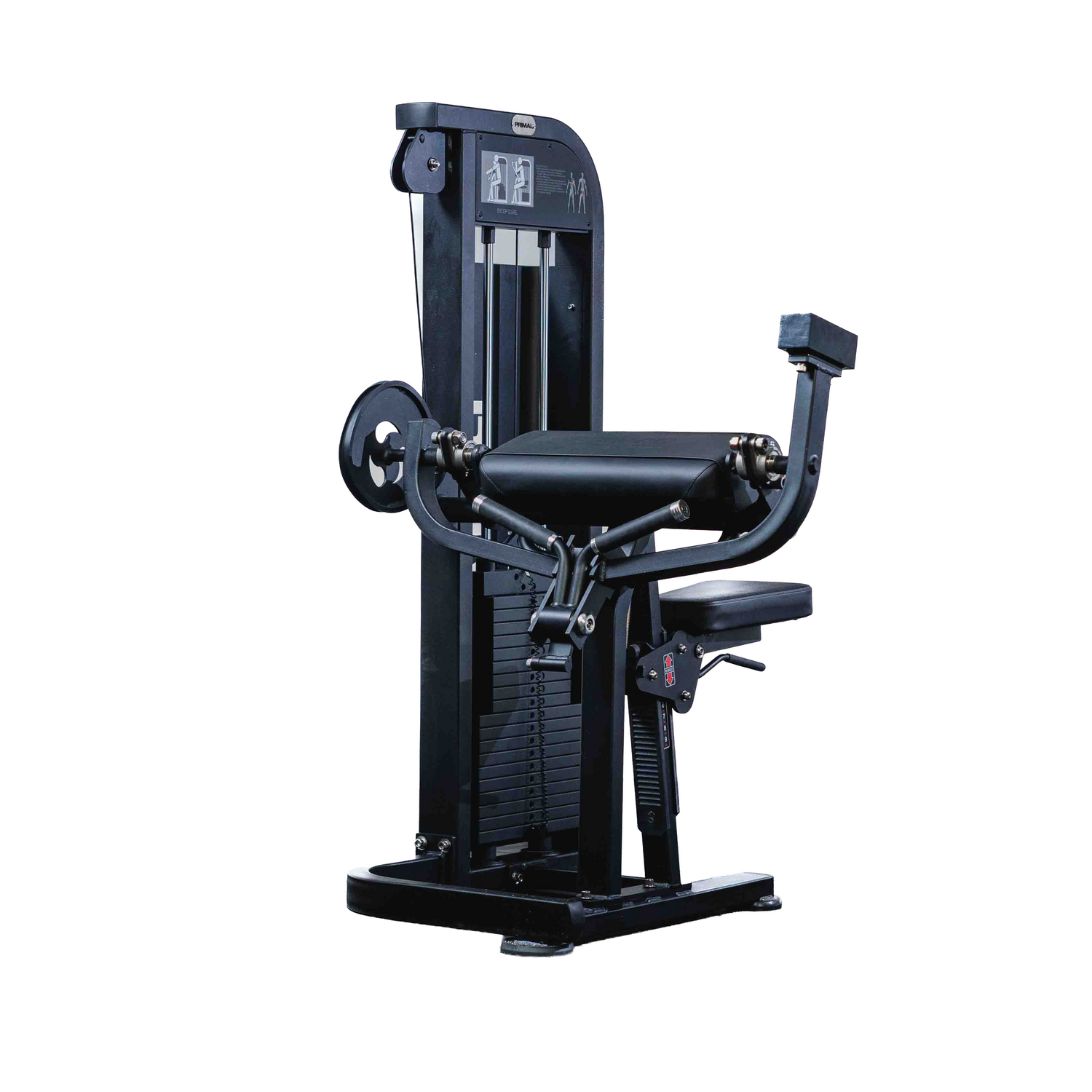 Black bicep curmachine on a white background